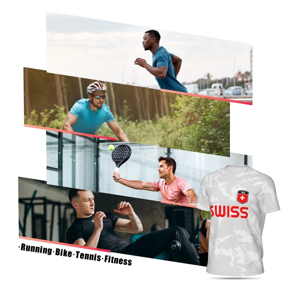 Switzerland Feel-T-shirt en maille à manches courtes pour homme, T-shirt imprimé en 3D, T-shirt d'été pour football, course à pied, tennis, fitness, Gérer