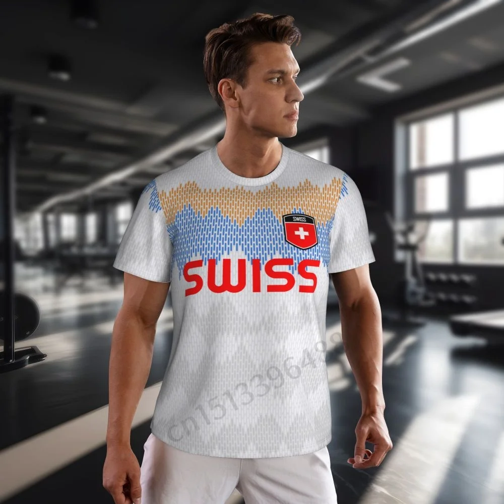 Switzerland Feel-T-shirt en maille à manches courtes pour homme, T-shirt imprimé en 3D, T-shirt d'été pour football, course à pied, tennis, fitness, Gérer