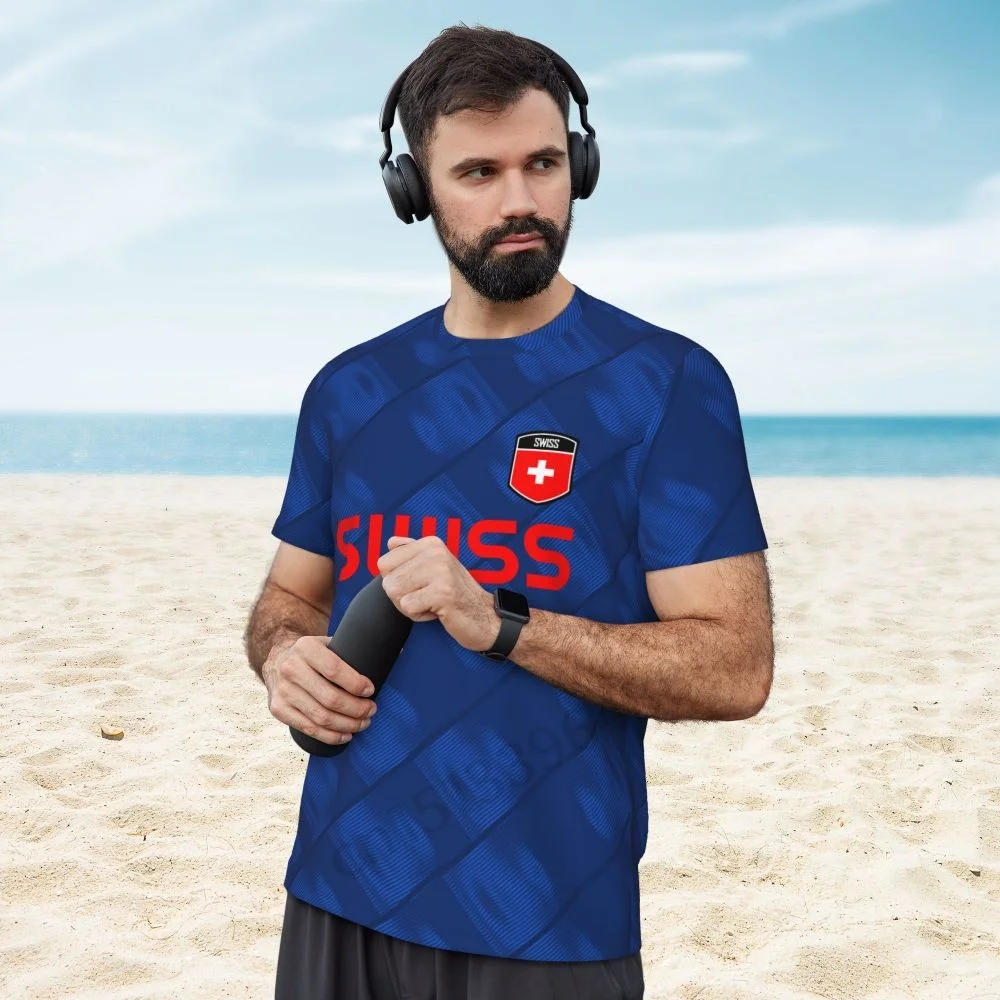Switzerland Feel-T-shirt en maille à manches courtes pour homme, T-shirt imprimé en 3D, T-shirt d'été pour football, course à pied, tennis, fitness, Gérer