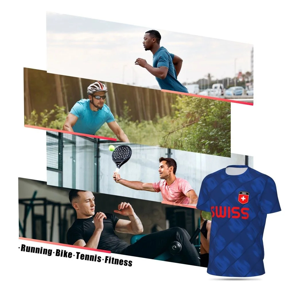 Switzerland Feel-T-shirt en maille à manches courtes pour homme, T-shirt imprimé en 3D, T-shirt d'été pour football, course à pied, tennis, fitness, Gérer