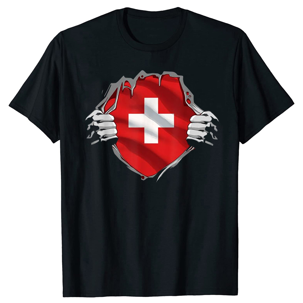 T-shirt à manches courtes et col rond, super Swiss Proud Switzerland Feel, Économie basiques décontractés, Vêtements à la mode