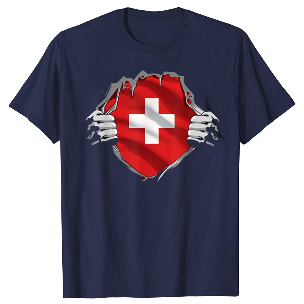 T-shirt à manches courtes et col rond, super Swiss Proud Switzerland Feel, Économie basiques décontractés, Vêtements à la mode