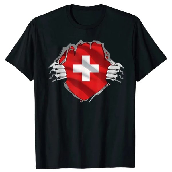 T-shirt à manches courtes et col rond, super Swiss Proud Switzerland Feel, Économie basiques décontractés, Vêtements à la mode