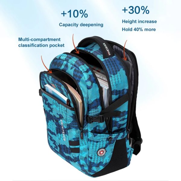 Sac à dos étanche pour ordinateur portable 17.3 pouces, pour hommes et femmes, avec chargeur USB, suisse, de voyage, d'école, Vintage, nouvelle collection – Image 6