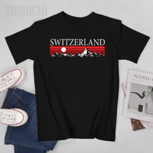 T-shirt unisexe à col rond pour hommes et femmes, 100% coton, Alpes suisses et montagnes rouges