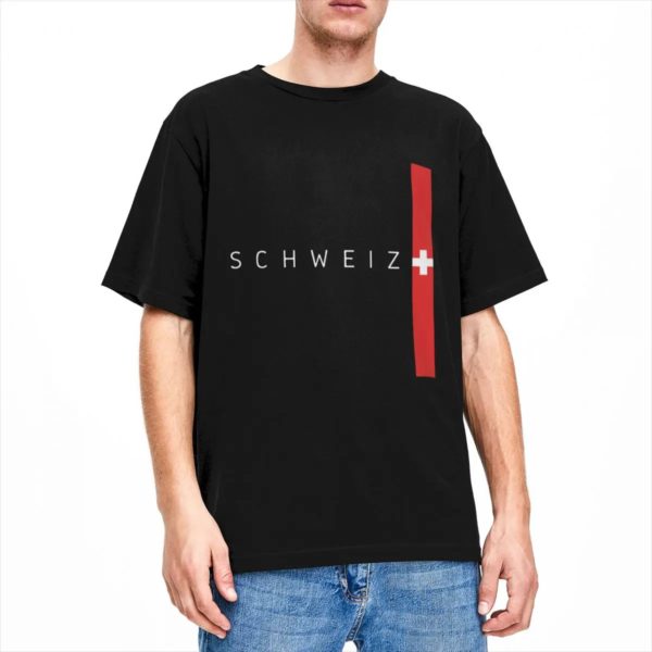 T-shirt manches courtes col rond pour homme, en coton pur, grande taille, nouveauté, drapeau suisse – Image 5