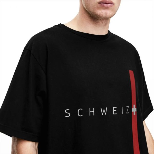 T-shirt manches courtes col rond pour homme, en coton pur, grande taille, nouveauté, drapeau suisse – Image 4