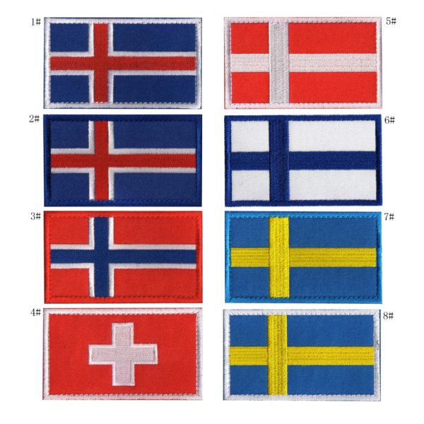 Patchs militaires brodés pour brassard, drapeau islande, norvège, suède, danemark, finlande, suisse, pour vêtements, couture tactique – Image 2