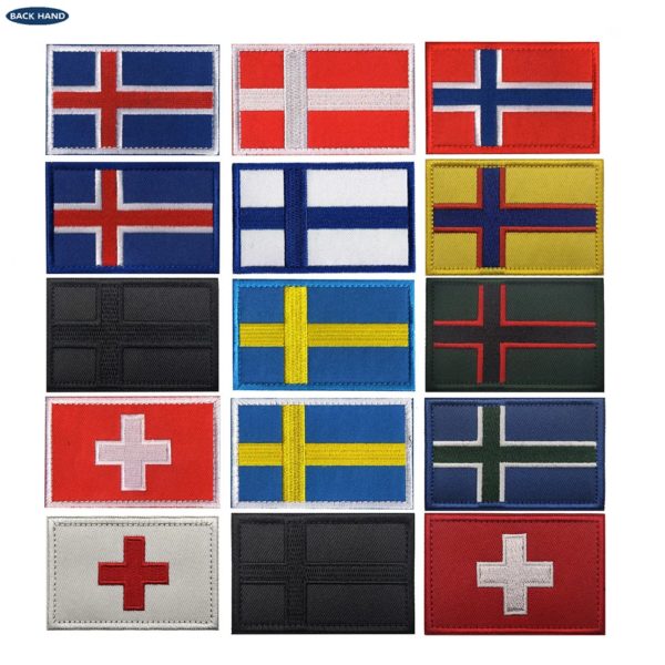 Patchs militaires brodés pour brassard, drapeau islande, norvège, suède, danemark, finlande, suisse, pour vêtements, couture tactique