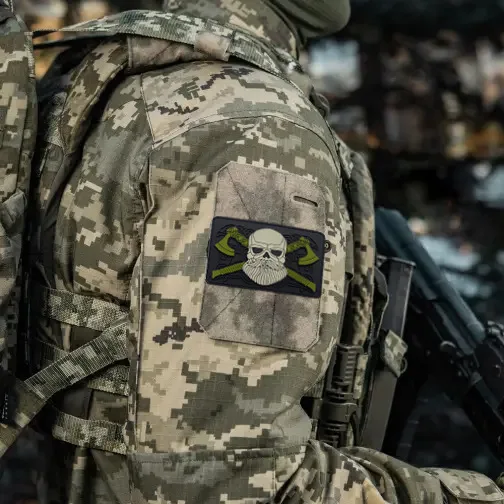 Emrboidery Dulviking avec hache double pour homme, hache militaire, patch d'étiquette de l'armée en caoutchouc PVC, chemise à coudre, chapeau de sac