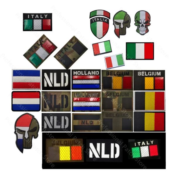 Danemark ges Brodés Militaires en Caoutchouc pour Pays-Bas, Belgique et Italie, Bouclier de l'Armée Italienne/Lancer IR