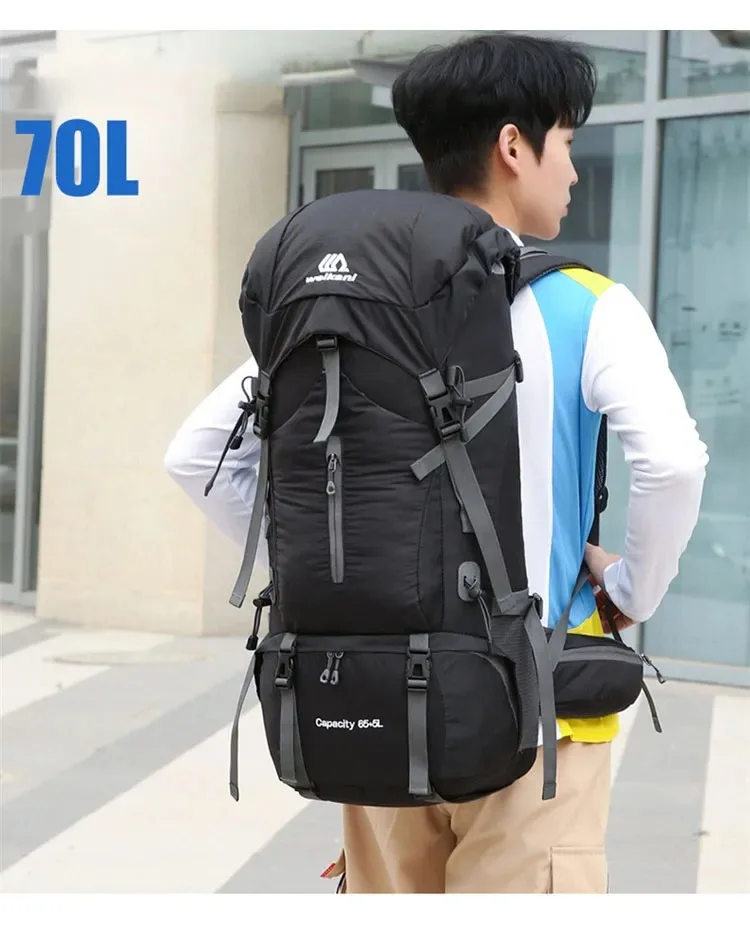 Sac à dos imperméable en nylon avec housse de pluie pour homme, sac de voyage de camping, randonnée en plein air, canadisme, escalade initiée, sacs de voyage
