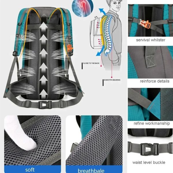 Sac à dos imperméable en nylon avec housse de pluie pour homme, sac de voyage de camping, randonnée en plein air, canadisme, escalade initiée, sacs de voyage – Image 3