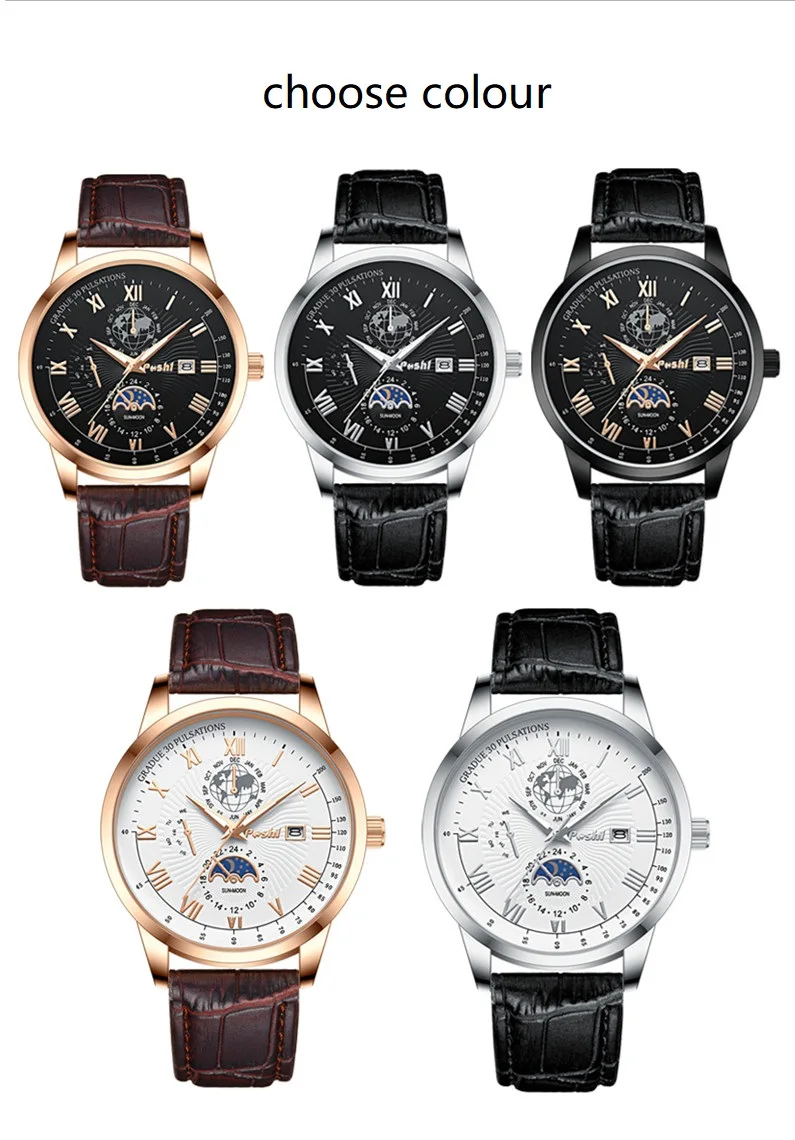 POSHI-Montre-bracelet de sport en cuir Shoous étanche pour homme, montres à quartz, horloge, marque suisse, haut de gamme, date, mode