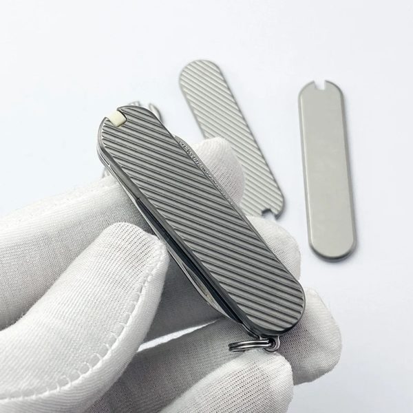 Écailles de manche de couteau pliant en alliage de titane, patch de poignée pour tige opaque de l'armée suisse Victorinox, accessoires de fabrication de bricolage, 58mm, 1 paire – Image 5
