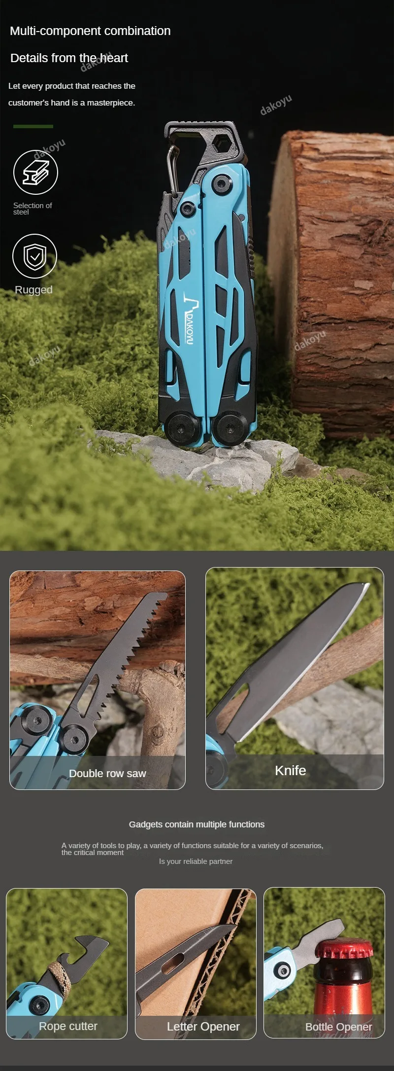 DAKOYU-Outil suisse multifonctionnel avec sifflet, pince d'extérieur, DKShadow disponible en plusieurs couleurs, équipement de camping extérieur