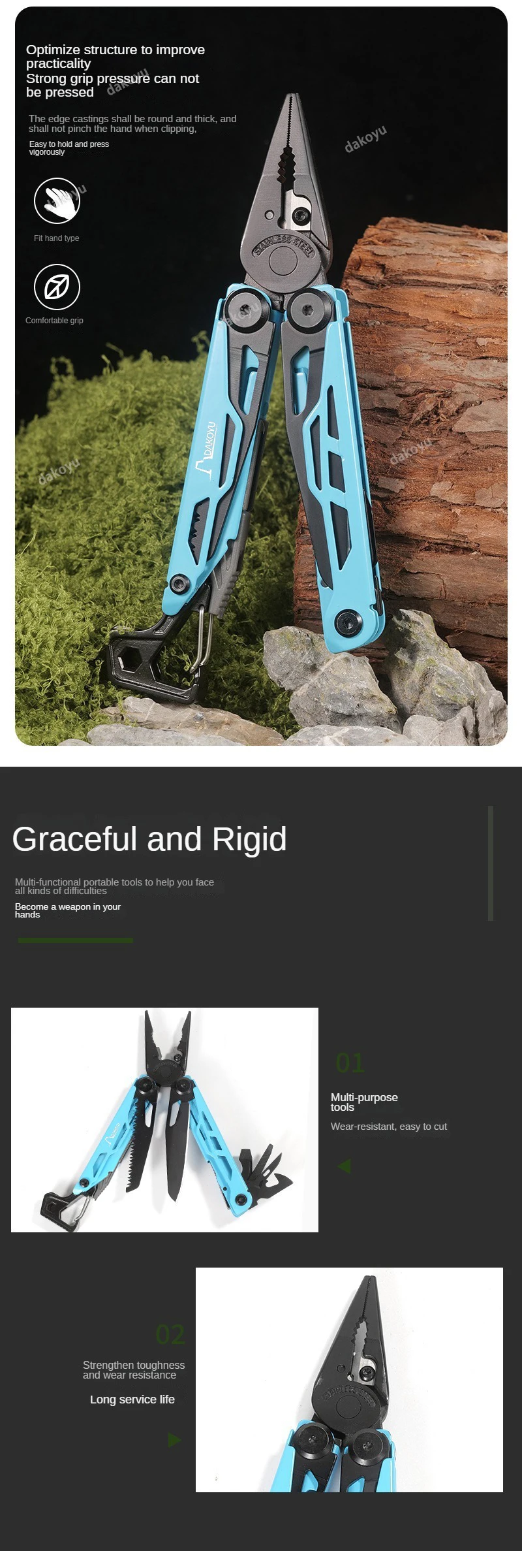 DAKOYU-Outil suisse multifonctionnel avec sifflet, pince d'extérieur, DKShadow disponible en plusieurs couleurs, équipement de camping extérieur