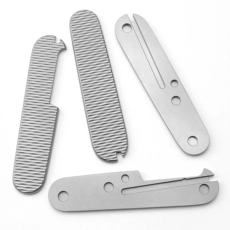 Écailles à manche de couteau en alliage de titane et laiton, patchs pour stries de poisson radial opaque de l'armée suisse Victorinox 91mm, 1 paire Écailles à manche de couteau en alliage de titane et laiton, patchs pour stries de poisson radial opaque de l'armée suisse Victorinox 91mm, 1 paire