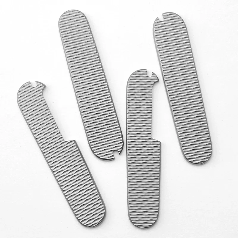 Écailles à manche de couteau en alliage de titane et laiton, patchs pour stries de poisson radial opaque de l'armée suisse Victorinox 91mm, 1 paire Écailles à manche de couteau en alliage de titane et laiton, patchs pour stries de poisson radial opaque de l'armée suisse Victorinox 91mm, 1 paire