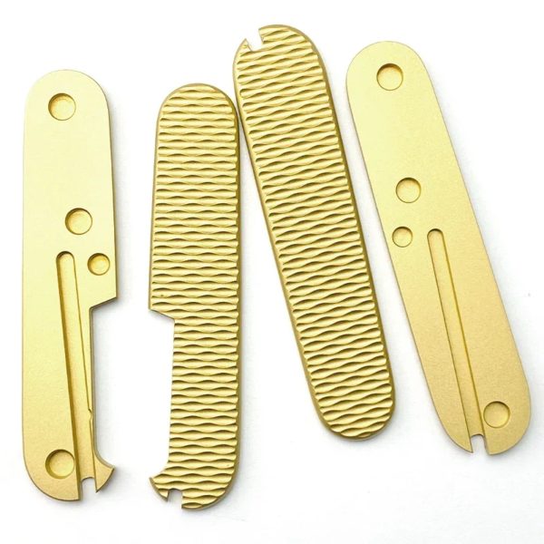 Écailles à manche de couteau en alliage de titane et laiton, patchs pour stries de poisson radial opaque de l'armée suisse Victorinox 91mm, 1 paire – Image 2