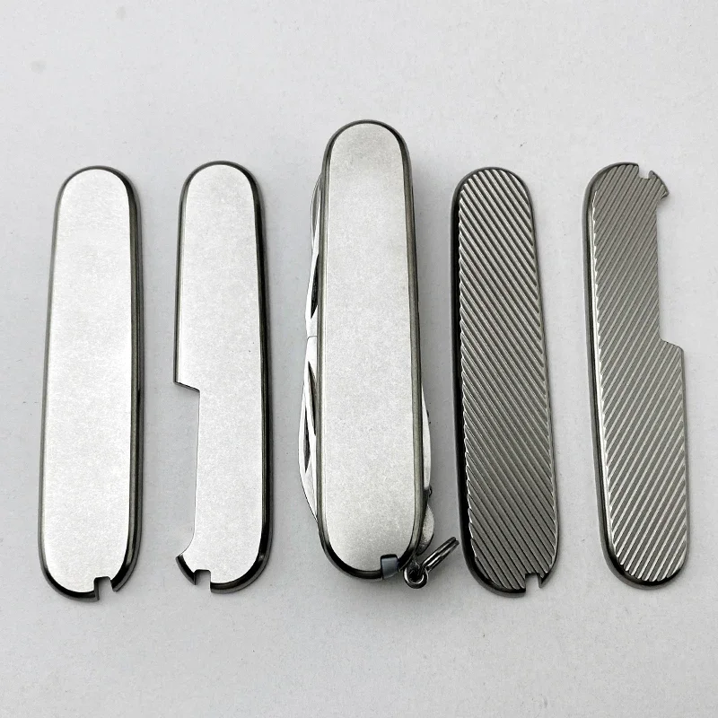 Écailles à manche de couteau en alliage de titane et laiton, patchs pour stries de poisson radial opaque de l'armée suisse Victorinox 91mm, 1 paire