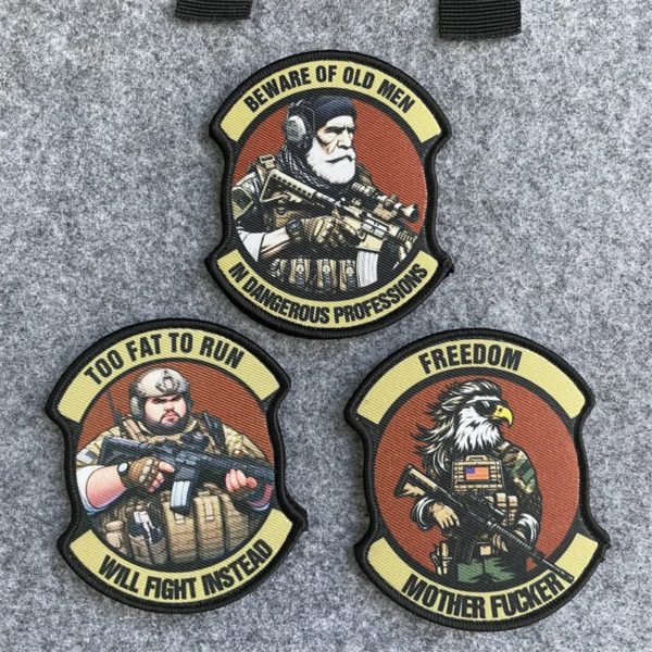 Insigne de moral de soldat de l'armée, autocollant de sac à dos militaire, patchs d'impression, crochet et boucle, vieil homme, gros homme, carabine – Image 5