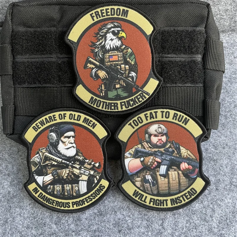 Insigne de moral de soldat de l'armée, autocollant de sac à dos militaire, patchs d'impression, crochet et boucle, vieil homme, gros homme, carabine
