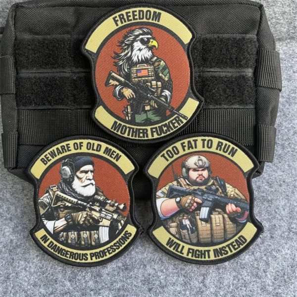 Insigne de moral de soldat de l'armée, autocollant de sac à dos militaire, patchs d'impression, crochet et boucle, vieil homme, gros homme, carabine