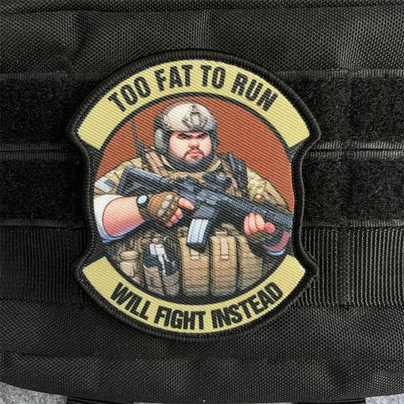 Insigne de moral de soldat de l'armée, autocollant de sac à dos militaire, patchs d'impression, crochet et boucle, vieil homme, gros homme, carabine