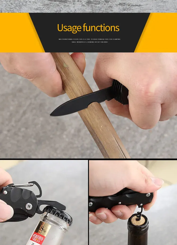 Couteau de Poche Pliant Multifonctionnel en Acier Inoxydable, Outil de Combinaison d'Urgence pour Camping en Plein Air, Équipement de Survie