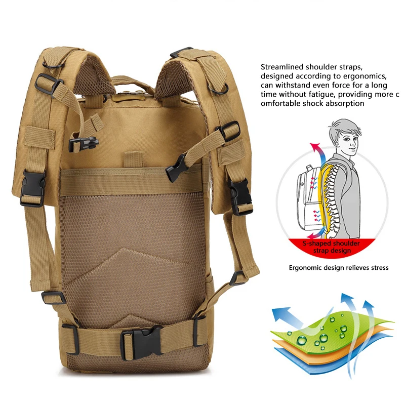 Sac à dos militaire en nylon pour hommes, sac de randonnée, équipement de camping étanche, pack de 3 pièces pour les voyages, la chasse, la pêche