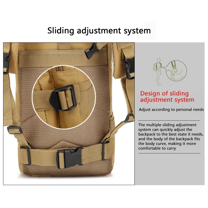 Sac à dos militaire en nylon pour hommes, sac de randonnée, équipement de camping étanche, pack de 3 pièces pour les voyages, la chasse, la pêche