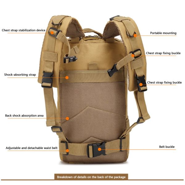 Sac à dos militaire en nylon pour hommes, sac de randonnée, équipement de camping étanche, pack de 3 pièces pour les voyages, la chasse, la pêche – Image 5