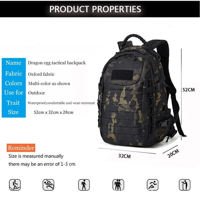 Sac à dos militaire étanche pour homme, sac à dos souple de l'armée, sac à dos Molle, sac de sport, extérieur, camping, chasse, trekking, grande capacité