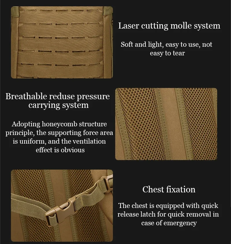 Sac à dos militaire étanche pour homme, sac à dos souple de l'armée, sac à dos Molle, sac de sport, extérieur, camping, chasse, trekking, grande capacité
