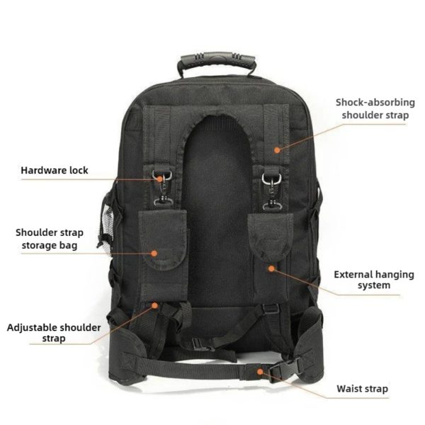 Sac à dos militaire Molle, sac à dos d'assaut de l'armée, sacs à dos de voyage en plein air, sacs à dos de randonnée, camping, chasse, zones Mochila, 60L – Image 5