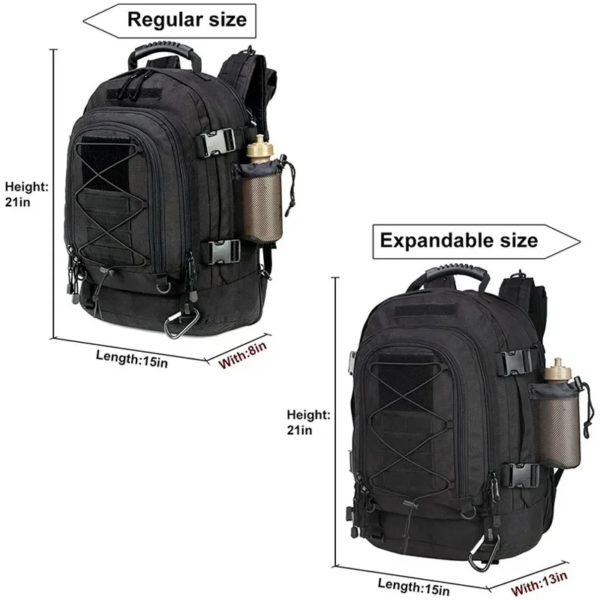 Sac à dos militaire Molle, sac à dos d'assaut de l'armée, sacs à dos de voyage en plein air, sacs à dos de randonnée, camping, chasse, zones Mochila, 60L – Image 3