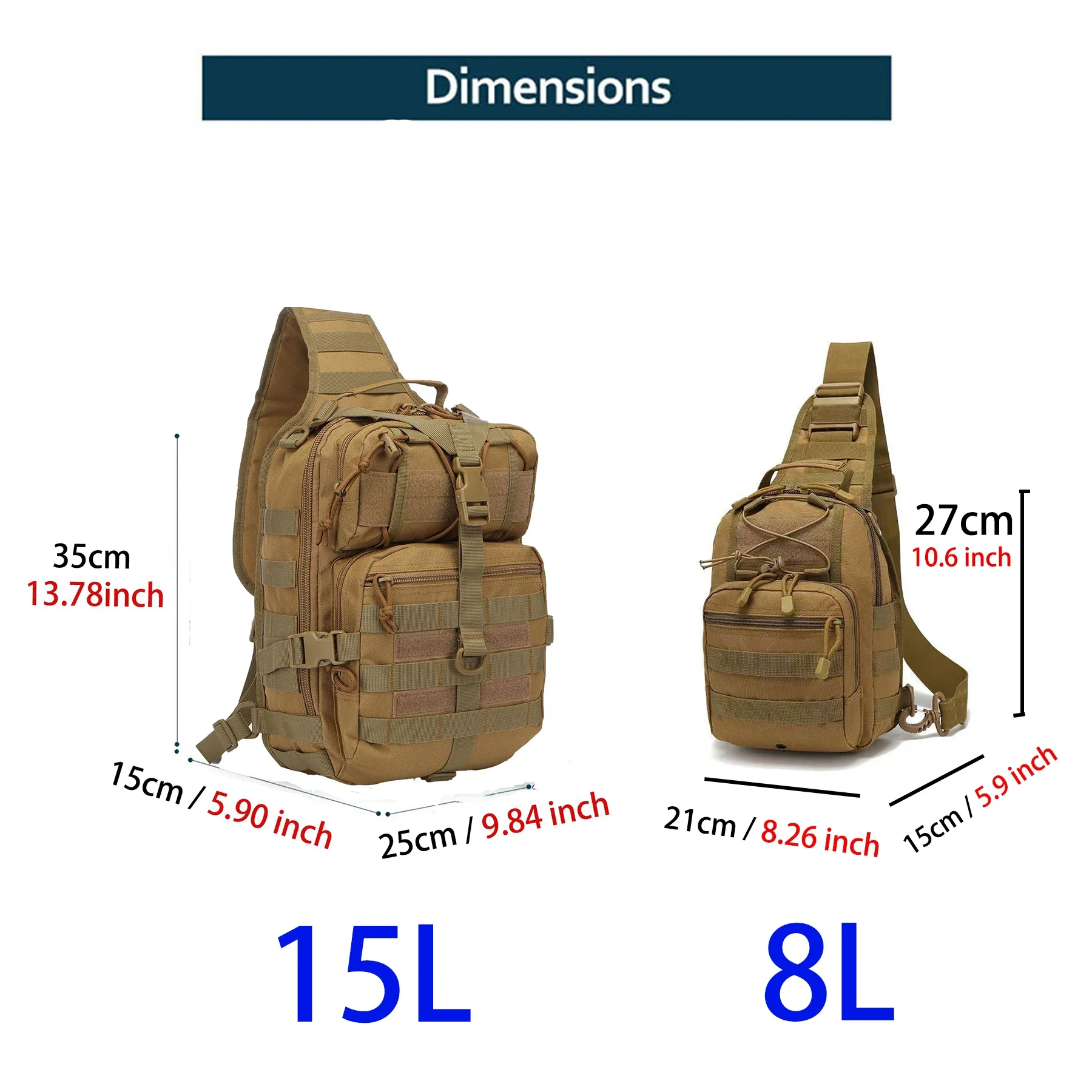 Sac à dos de sport militaire pour le transport quotidien, sac à dos extérieur, initié à la fronde, 8L, 15L