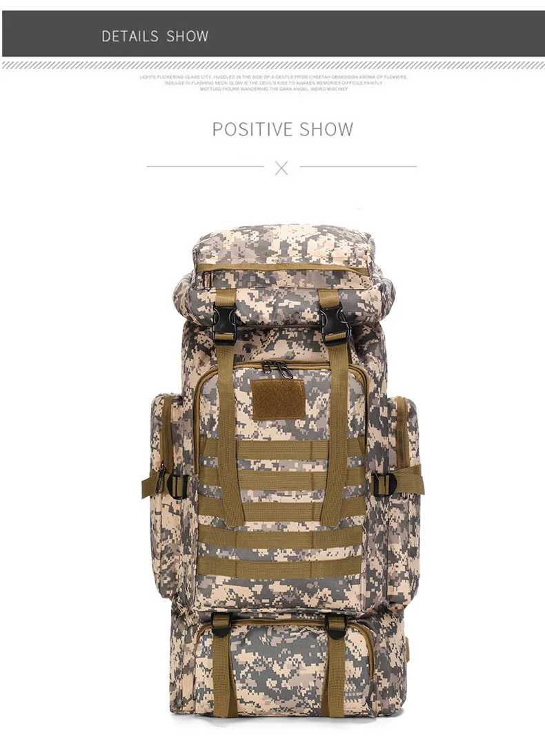 CamSolomon-Sac à dos militaire extérieur étanche pour homme, sac de voyage, sac de randonnée, grand, capacité de 80L