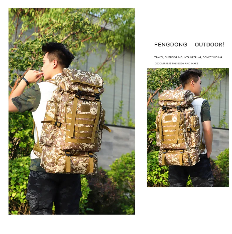 CamSolomon-Sac à dos militaire extérieur étanche pour homme, sac de voyage, sac de randonnée, grand, capacité de 80L