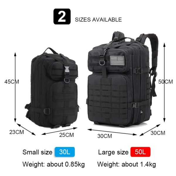 Sac à dos DulBackpack CamSolomon pour homme et femme, sac à dos 3P, noir, chirurgie tionné, extérieur, cyclisme, randonnée, chasse, sport, armée, 50L, 30L – Image 4