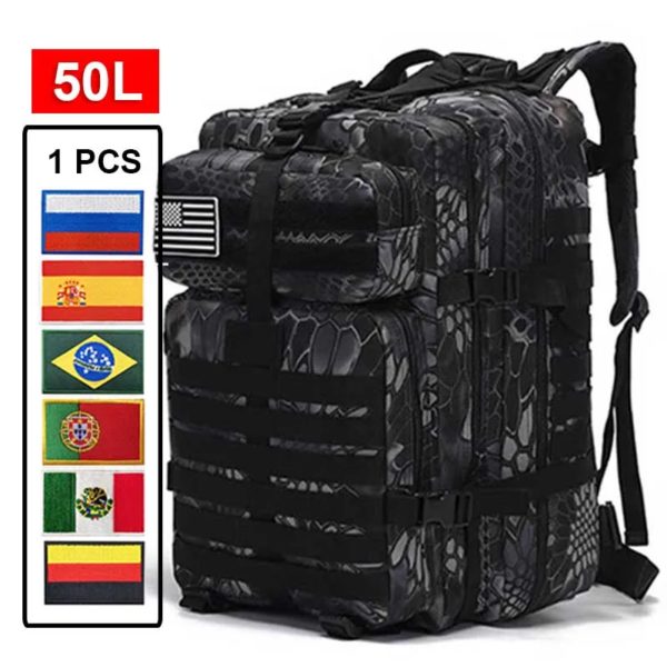 Sac à dos DulBackpack CamSolomon pour homme et femme, sac à dos 3P, noir, chirurgie tionné, extérieur, cyclisme, randonnée, chasse, sport, armée, 50L, 30L