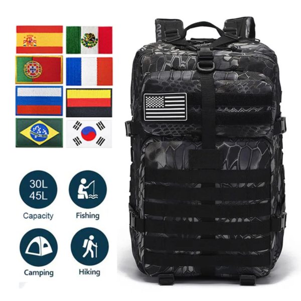 Sac à dos DulBackpack CamSolomon pour homme et femme, sac à dos 3P, noir, chirurgie tionné, extérieur, cyclisme, randonnée, chasse, sport, armée, 50L, 30L – Image 2
