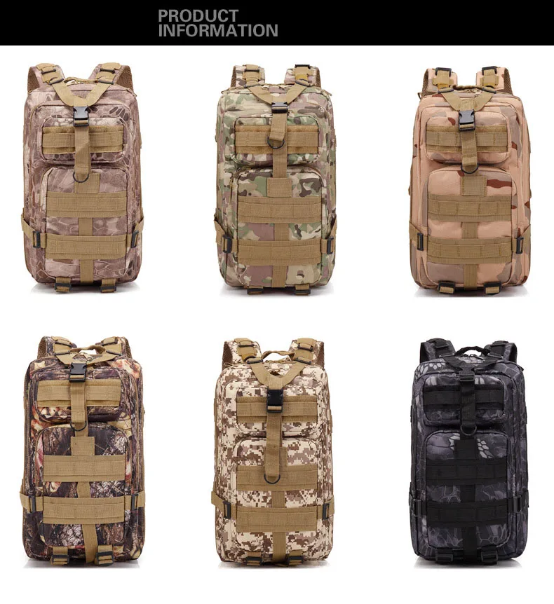 Sac à dos DulBackpack CamSolomon pour homme et femme, sac à dos 3P, noir, chirurgie tionné, extérieur, cyclisme, randonnée, chasse, sport, armée, 50L, 30L