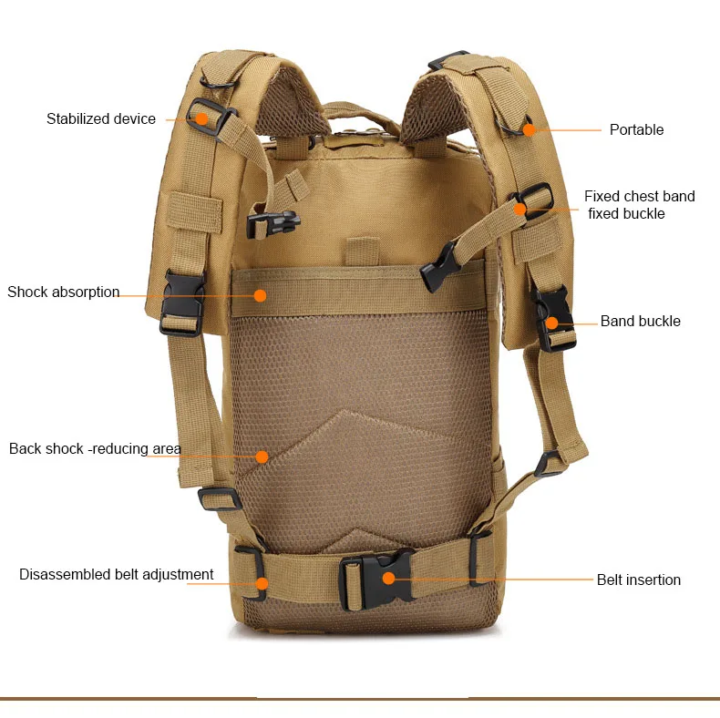 Sac à dos DulBackpack CamSolomon pour homme et femme, sac à dos 3P, noir, chirurgie tionné, extérieur, cyclisme, randonnée, chasse, sport, armée, 50L, 30L