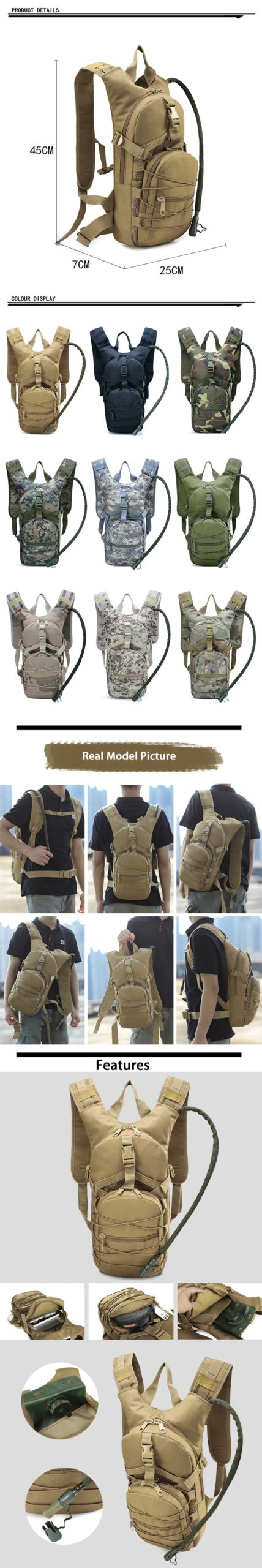Sac à dos à eau léger, sac à dos de survie chameau, randonnée, hydratation, poudres militaires, camping, vélo, sac à dos de jour