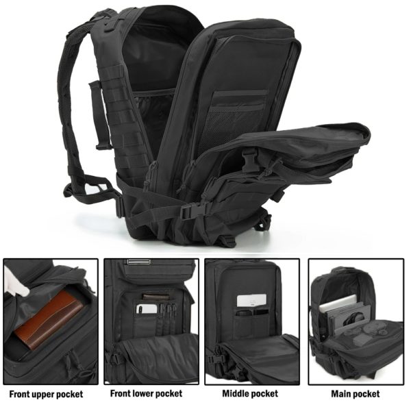 QT & QY-Sacs à dos de voyage pour hommes, sacs de survie en plein air, pack d'assaut 3P, pack EDC Molle, randonnée, trekking, sac de chasse, 30 L, 50L – Image 4