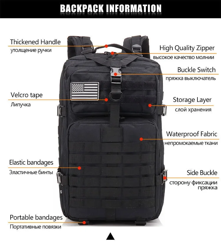 QT & QY-Sacs à dos de voyage pour hommes, sacs de survie en plein air, pack d'assaut 3P, pack EDC Molle, randonnée, trekking, sac de chasse, 30 L, 50L QT & QY-Sacs à dos de voyage pour hommes, sacs de survie en plein air, pack d'assaut 3P, pack EDC Molle, randonnée, trekking, sac de chasse, 30 L, 50L