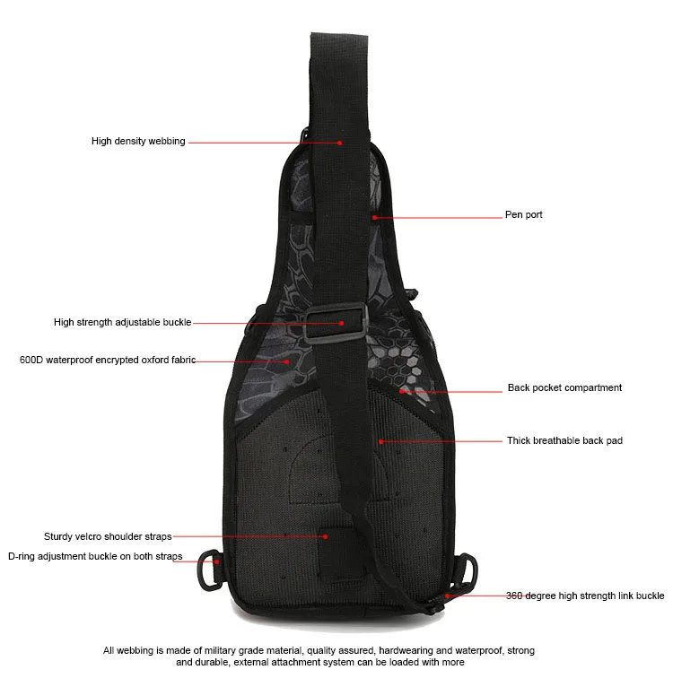 Sacs DulChest extérieurs pour hommes, petit sac de poitrine, sac de messager portable, sac initié au cyclisme, armée CamSolomon, escalade, 600D Wate