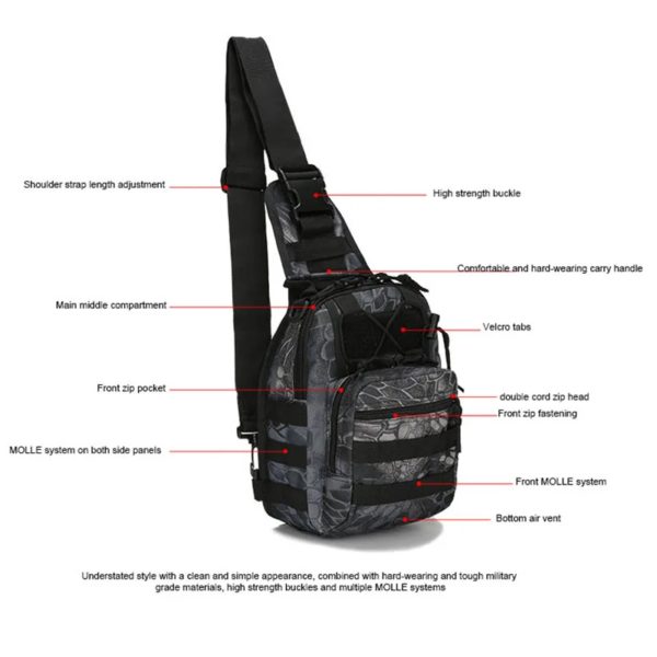 Sacs DulChest extérieurs pour hommes, petit sac de poitrine, sac de messager portable, sac initié au cyclisme, armée CamSolomon, escalade, 600D Wate – Image 3